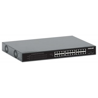 Intellinet 24-Port Gigabit Ethernet PoE+ Switch with 2 SFP Ports IEEE 802.3at/af (PoE+/PoE) Compliant, PoE Power Budget of 370 W, Two 1G SFP Open Slots, 19" Rackmount