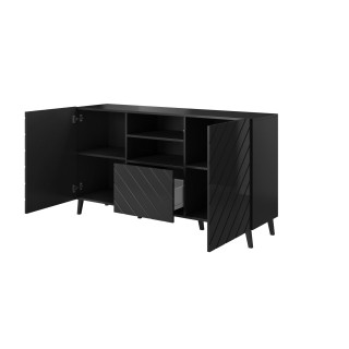 ABETO chest of drawers 150x42x82 gloss black/black
