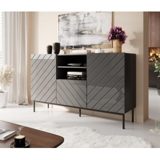 ABETO chest of drawers on black steel frame 150x42x90 graphite/glossy graphite