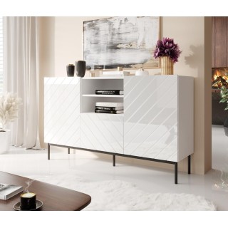 ABETO chest of drawers on black steel frame 150x42x90 white/gloss white