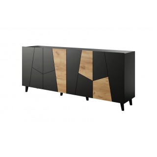 ETNA chest of drawers 200x42x82 black matt + oak craft