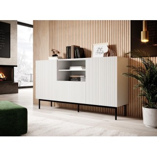 PAFOS chest of drawers on a black steel frame 150x40x90 cm white matt