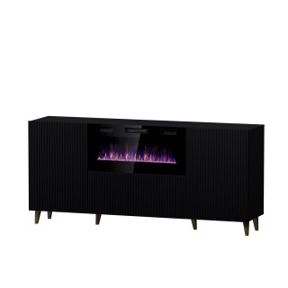 PAFOS chest of drawers with electric fireplace 180x42x82 cm matte black