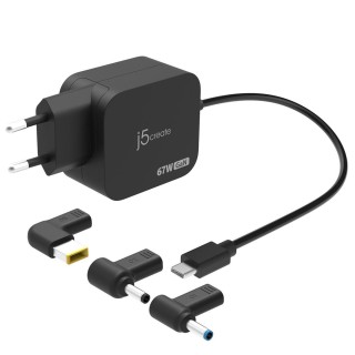 j5create JUP1565DCE3A-EN 67W GaN PD USB-C® Mini Charger with 3 Types of DC Connector - EU