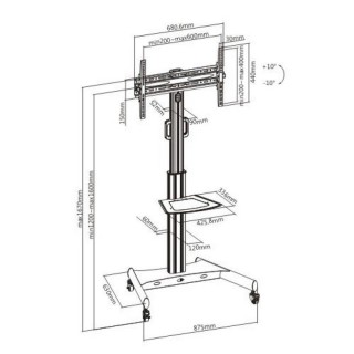 Techly Trolley Floor Support with Shelf LCD TV/LED 32-65"