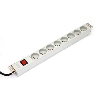 Power Strip PDU 19" Rack, 8x socket type E,1.8m, 1x unischuko plug, 16A, on/off, aluminum