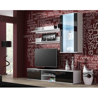 SOHO 5 set (TV180 cabinet + Wall unit + shelves) White/Black gloss