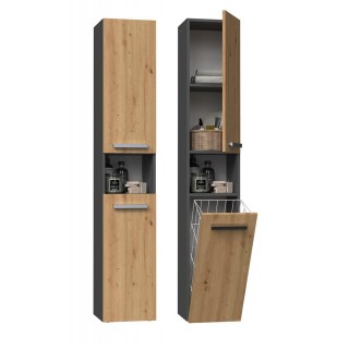 Topeshop NEL III ANT/ART bathroom storage cabinet Graphite, Oak