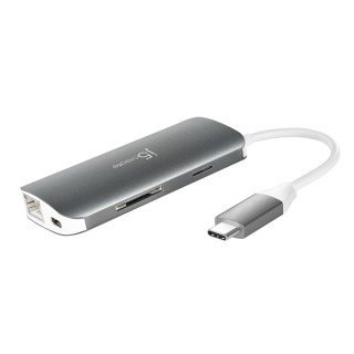 j5create JCD383 USB-C™ 9-in-1 Multi Adapter, Silver and White