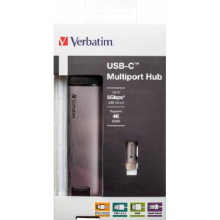 Verbatim 49141 notebook dock/port replicator USB 3.2 Gen 1 (3.1 Gen 1) Type-C Black, Silver