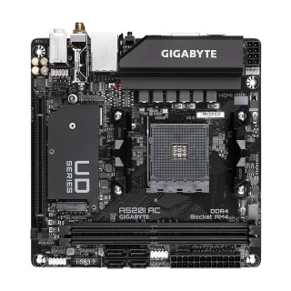 Gigabyte A520I AC Motherboard - Supports AMD Ryzen 5000 Series AM4 CPUs, 6 Phases Digital VRM, up to 5300MHz DDR4 (OC), 1xPCIe 3.0 M.2, WIFI, GbE LAN, USB 3.2 Gen1