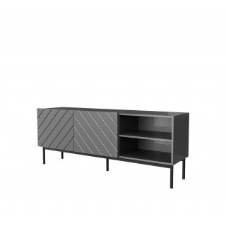ABETO RTV cabinet on black steel frame 150x42x60 cm graphite/glossy graphite