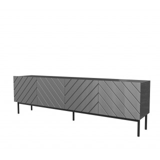 ABETO RTV cabinet on black steel frame 200x42x60 graphite/glossy graphite