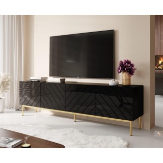 ABETO RTV cabinet on golden steel frame 200x42x60 black/gloss black