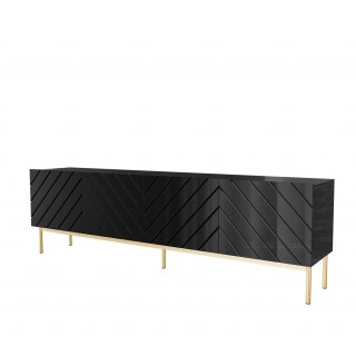 ABETO RTV cabinet on golden steel frame 200x42x60 black/gloss black