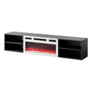 RTV cabinet POLO 180x33x39 black + fireplace white