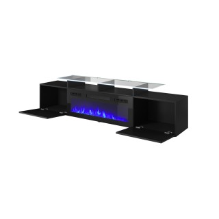 RTV cabinet ROVA with electric fireplace 190x37x48 cm black/black gloss