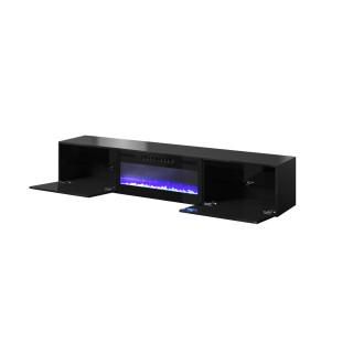 RTV cabinet SLIDE 200K with electric fireplace 200x40x37 cm all in gloss black