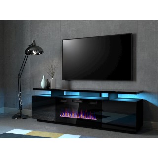RTV EVA cabinet with electric fireplace 180x40x52 cm black/gloss black