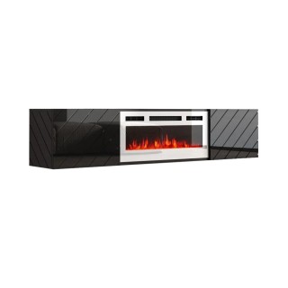 RTV LUXE cabinet 182.6x34.5x37.5 black/black gloss + white fireplace