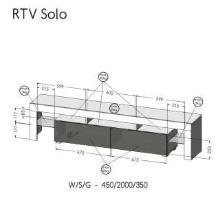 TV SOLO cabinet 200x45x35 grey/gloss grey