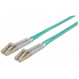 Intellinet Fiber Optic Patch Cable, OM3, LC/LC, 10m, Aqua, Duplex, Multimode, 50/125 µm, LSZH, Fibre, Lifetime Warranty, Polybag