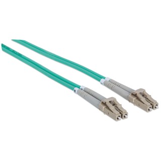Intellinet Fiber Optic Patch Cable, OM3, LC/LC, 10m, Aqua, Duplex, Multimode, 50/125 µm, LSZH, Fibre, Lifetime Warranty, Polybag