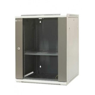 EMITERNET Single hanging cabinet 19'' 15U, sheet metal/glass door, 600×600×770mm width/depth/height. EM/AP6615