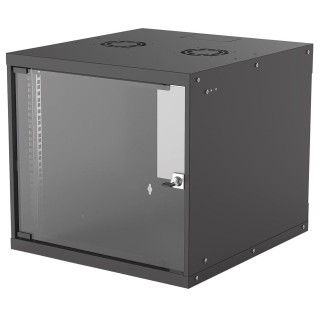 Intellinet Network Cabinet, Wall Mount (Basic), 9U, Usable Depth 500mm/Width 485mm, Black, Flatpack, Max 50kg, Glass Door, 19", Parts for wall installation (eg screws and rawl plugs) not included, Three Year Warranty