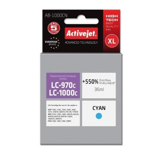 Activejet AB-1000CN Ink cartridge (replacement for Brother LC1000C/970C; Supreme; 36 ml; cyan). Prints 550% more.