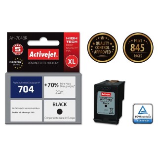 Activejet AH-704BR HP Printer Ink, Compatible with HP 704 CN692AE;  Premium;  20 ml;  black. Prints 70% more.