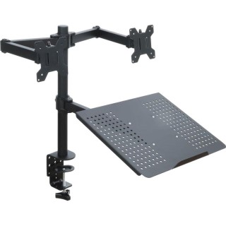 Desk mount for 2 monitors LED/LCD 13-27" ART L-25 + laptop shelf 10 kg Black