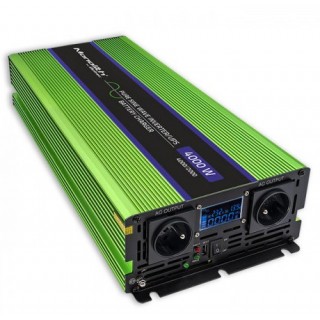 Qoltec Monolith Voltage Converter | Charging the battery | UPS | 2000W | 4000W |12V to 230V |Pure Sine | LCD black-green