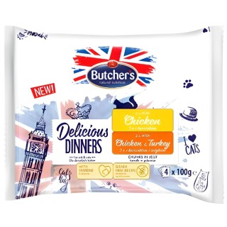BUTCHER'S Delicious Dinners Chicken, Chicken with turkey - wet cat food - 4 x 100g