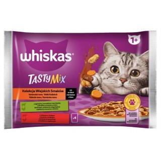 WHISKAS Tasty Mix in sauce Lamb with chicken and carrot, Beef with poultry - wet cat food - 4x 85g