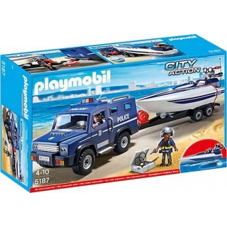 City Action Figure Set 5187 Police Off-Road Vehicle with Speedboat