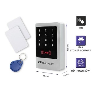 Qoltec 52444 Code lock MIMAS with RFID reader Code | Card | key fob | Doorbell button | IP68 | EM