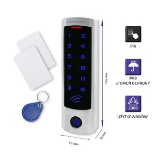 Qoltec 52445 Code lock DIONE with RFID reader Code | Card | key fob | Doorbell button | IP68 | EM
