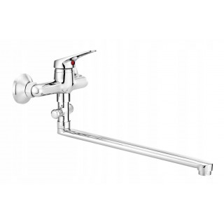 Wall-mounted washbasin mixer with extended spout - hose connection