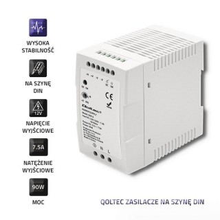Qoltec 50914 DIN rail power supply | 90W | 12V | 7.5A | White | Slim