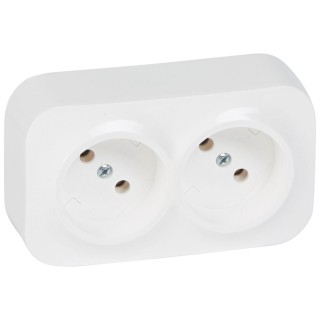 Forix double socket, schuko, 16A, prewiered, surface mounted, white