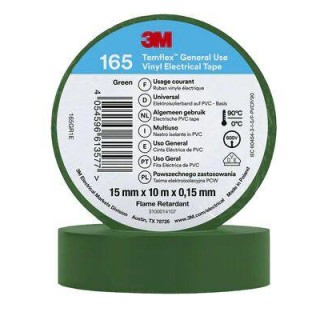 3M Temflex™ 165 Vinila elektriskā lente 15mm x 10m x 0.15mm (Zaļa)