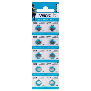 BAT377.VNC10; 377 akkua Vinnic hopeaoksidi SR626 10 kpl pakkauksessa.
