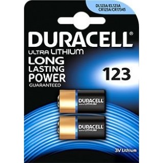 CR123 baterijas 3V Duracell litija DL123A iepakojumā 2 gb.