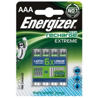 AKAAA.EE4; R03/AAA akumulatori 1.2V Energizer Recharge Extreme Ni-MH HR03 800 mAh iepakojumā 4 gb.
