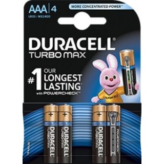 BATAAA.ALK.DT4; LR03/AAA baterijas 1.5V Duracell TURBO MAX sērija Alkaline MX2400 iepakojumā 4 gb.