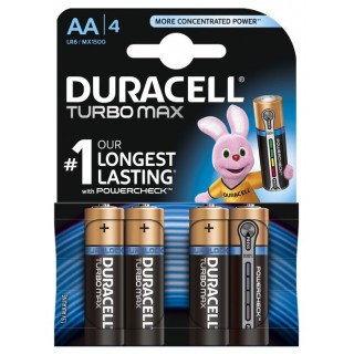 BATAA.ALK.DT4; LR6/AA baterijas 1.5V Duracell TURBO MAX sērija Alkaline MX1500 iepakojumā 4 gb.
