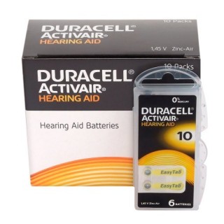 Koko 10, kuulolaitteen paristo, 1,45 V Duracell ActivAir PR70 6 kpl:n pakkauksessa.