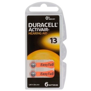 Size 13, Hearing Aid Battery, 1.45V Duracell Zn-Air PR48 in a package of 6 pcs.