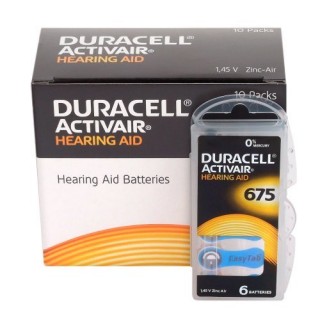 Size 675, Hearing Aid Battery, 1.45V Duracell ACTIVAIR PR44 in a package of 6 pcs.